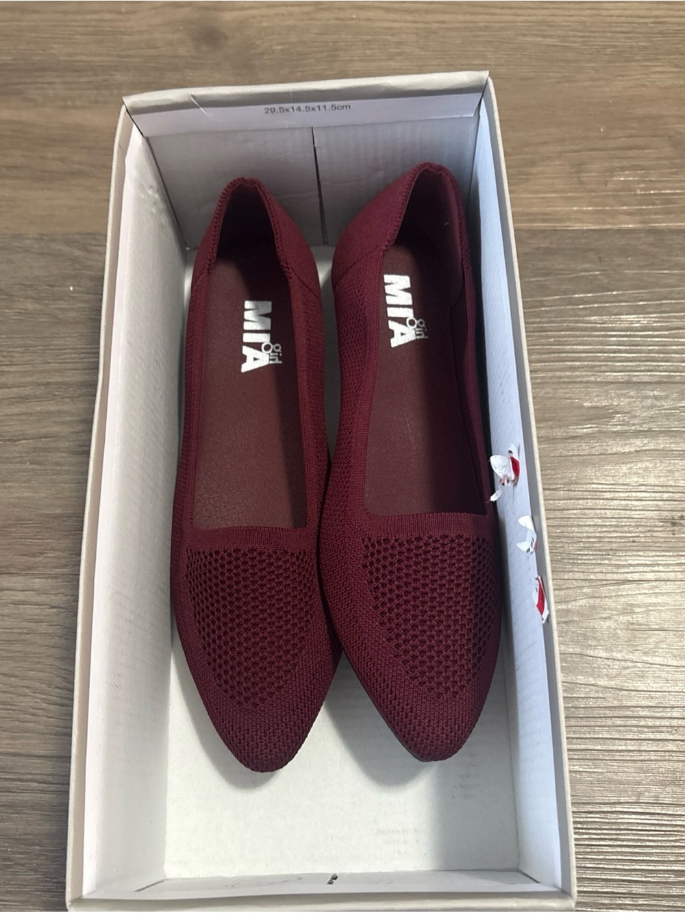 MIA Women's Burgundy Pointed Knit Slip-On Flats